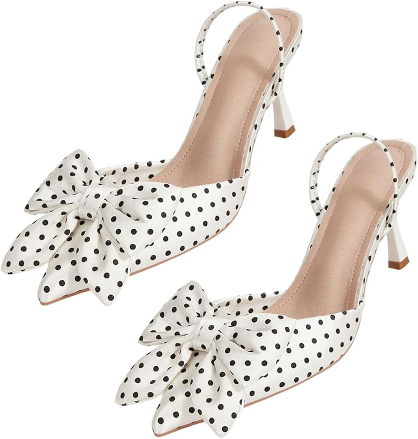 MakeMeChic Women's Polka Dots Bow Knot Pumps Shoes PU Leather Slingback Summer Heels | Amazon (US)