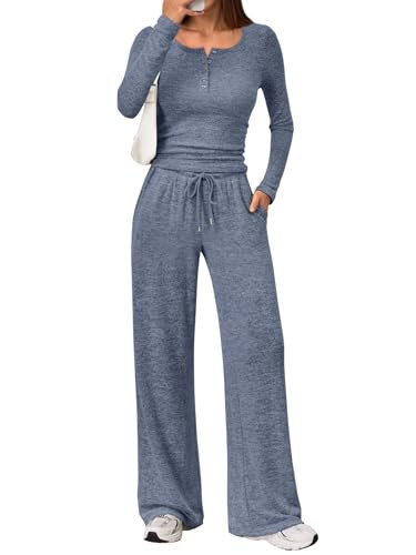 Trendy Queen Women's 2 Two Piece Matching Lounge Sets Fall Winter Airport Fashion Outfits Sweater Wide Leg Pants Sweat Suit Travel Cute Old Momey Clothes Casual Workout Sweatsuit Loungewear 2026 | Amazon (US)