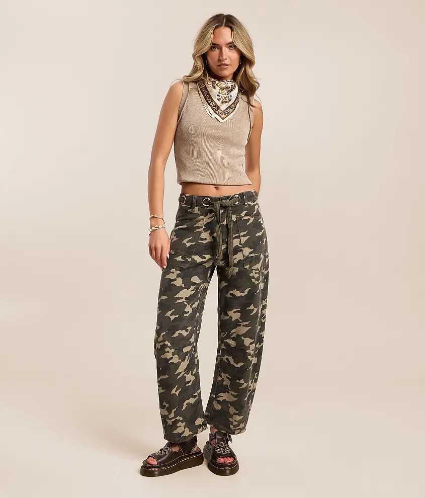 High Rise Camo Barrel Jean | Buckle