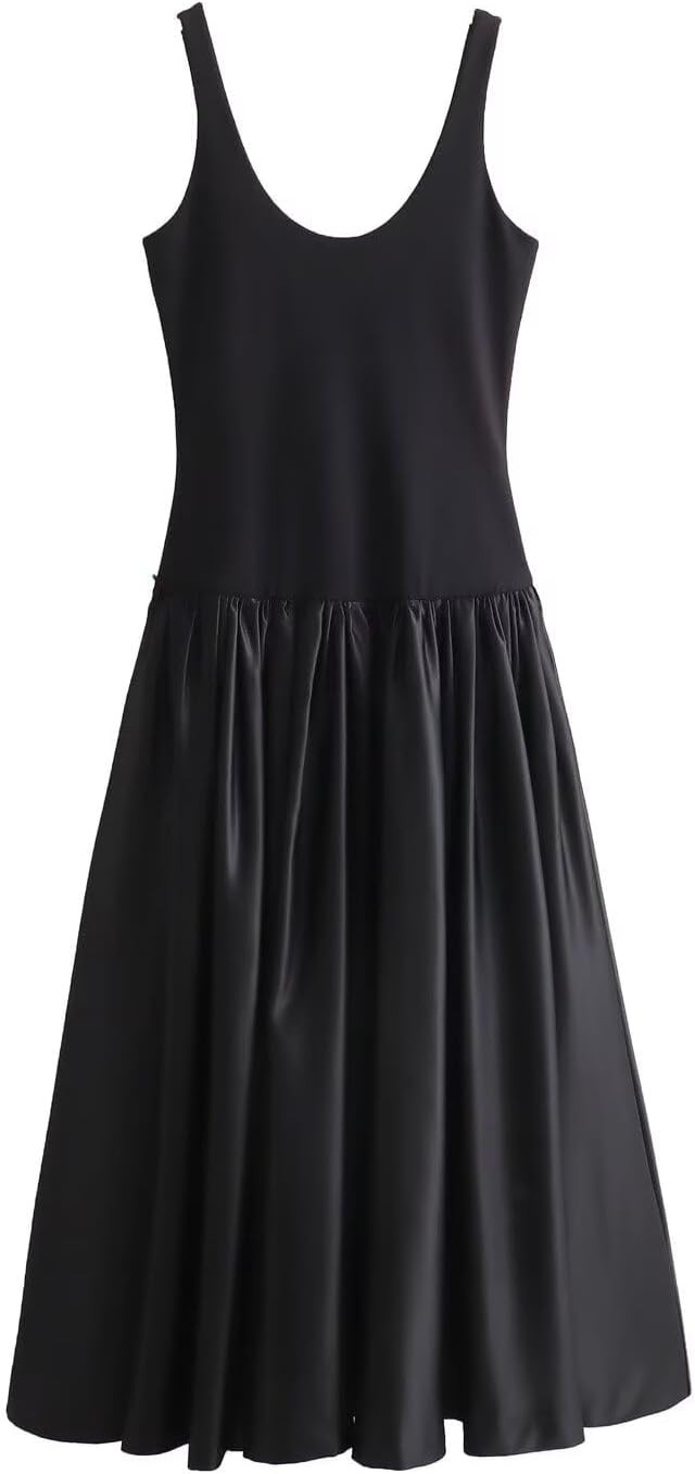 Ins Fashion Blogger Retro Knitted PU Leather Patchwork Dress Elegant Party Tank Dress Women (US, ... | Amazon (US)