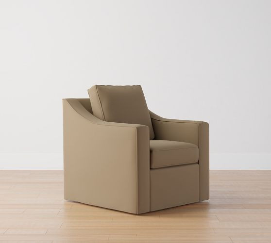 Cameron Slope Arm Slipcovered Swivel Chair | Pottery Barn (US)