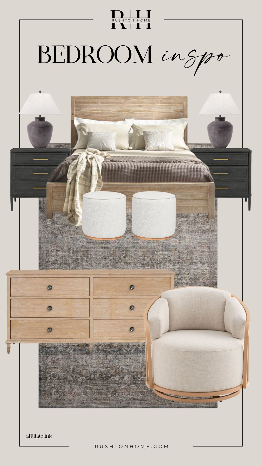 This bedroom is cozy and neutral, perfect for a relaxing space!

Bedroom furniture, bedroom design, bedroom decor, master bedroom, dresser,  bedframe, chest of drawers, 6 drawer dresser, bedside tables, nightstand, bedroom lamp, lighting, bedroom inspiration 

 #LTKHome