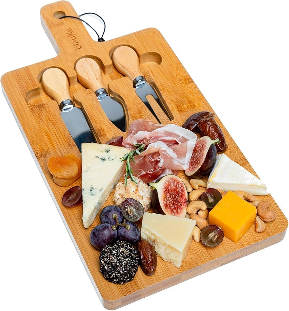 BlauKe Tabla de Quesos y Cuchillos de Madera de Bambú (3 Cuchillos de Queso) | Tabla para Cortar... | Amazon (ES)