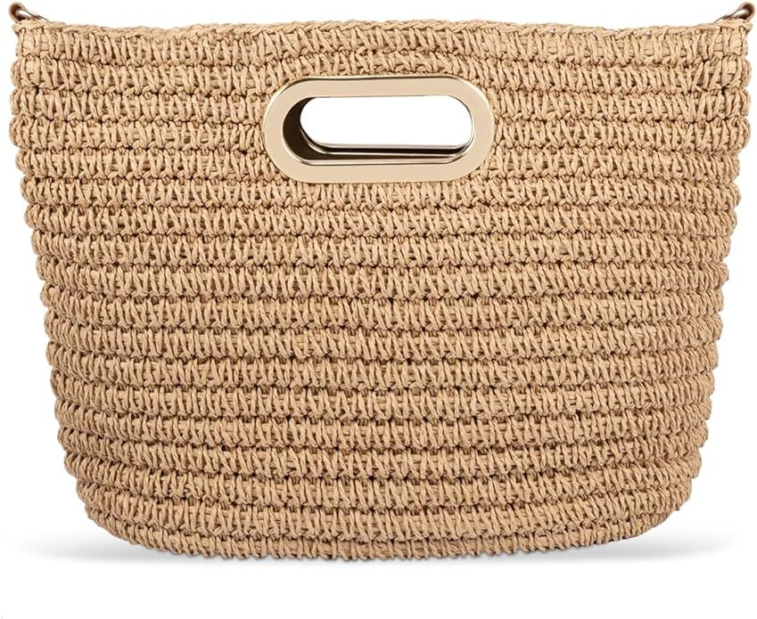 Straw Clutch Purses for Women - Summer Beach Woven Handbags - Top Handle Straw Clutch with Adjust... | Amazon (US)