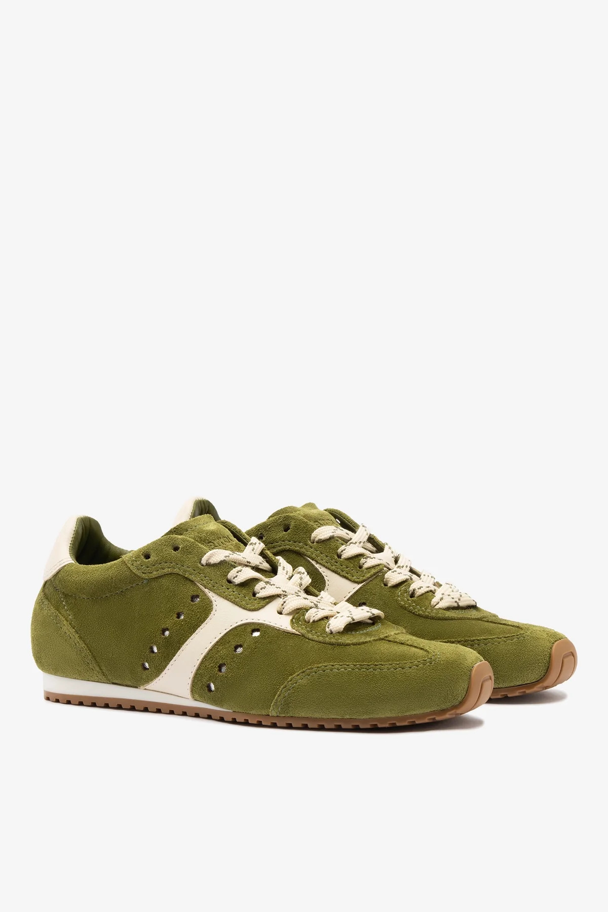 Stella Sneaker In Seaweed Suede and Ivory Leather | Larroude