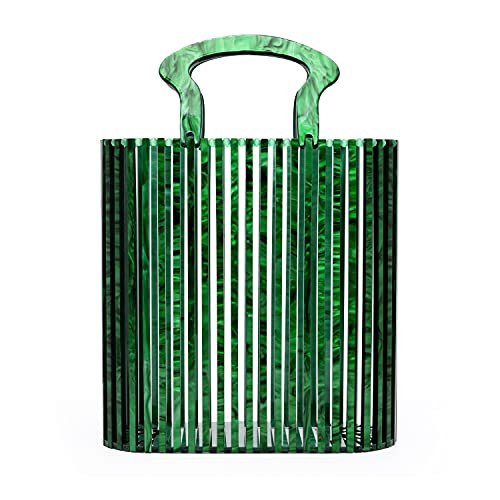 sorozien Women Acrylic Handbag Clutch Beach Bag Handmade Tote Ark Bag Top Handle Bags Fashion Party Clutch Purse (Pearlescent Green) | Amazon (US)