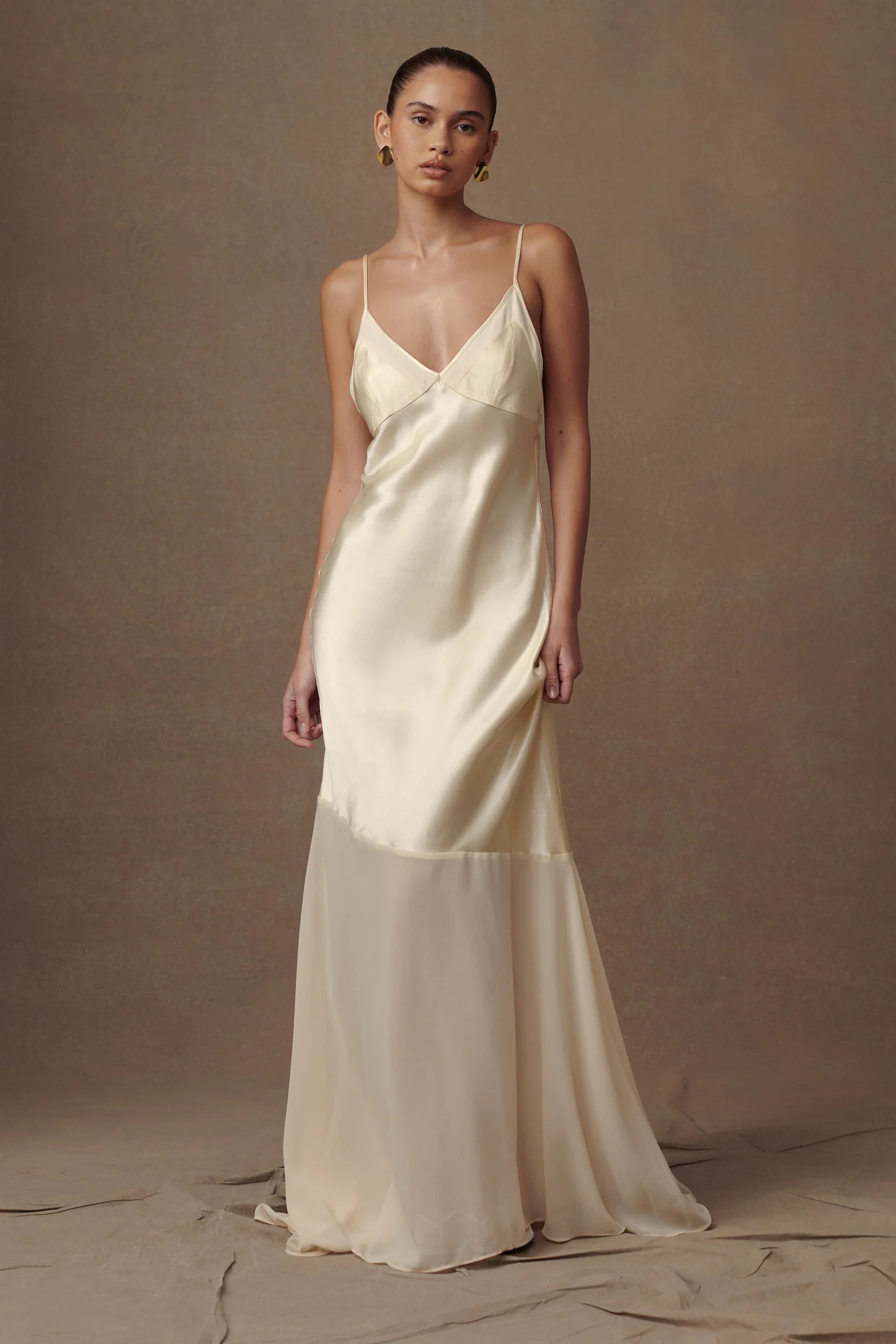 Evelyn Iridescent Satin Maxi Dress - Lemon Sorbet | MESHKI US