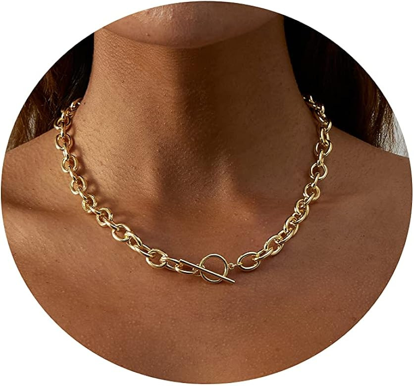 Tasiso Toggle Necklace for Women Simple Gold Chain Necklace Chunky Toggle Clasp Necklace Vintage ... | Amazon (US)