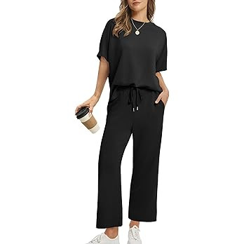 Sampeel Two Piece Sets for Women Summer Outfits Oversized Wide Leg Crop Pants Lounge Sets Airport... | Amazon (US)