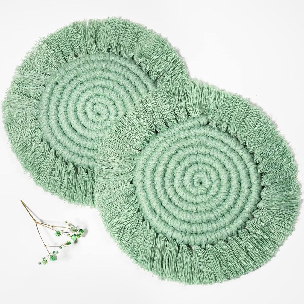 Macrame Coasters Woven Boho Handmade Absorbent Placemats, for Desk Table Kitchen Dining Room Drin... | Amazon (US)