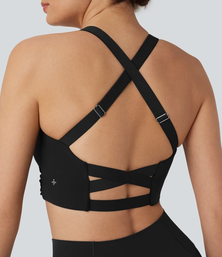 Women’s SoftlyZero™ Medium Support Deep V-neck Crisscross Back Adjustable Straps Training Spo... | HALARA