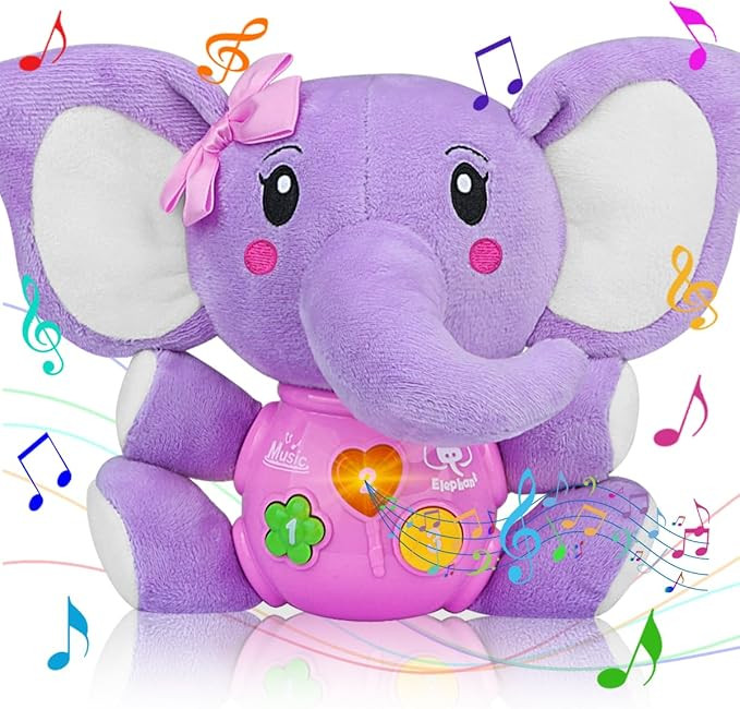 Aitbay Plush Elephant Music Baby Toys 0 3 6 9 12 Months, Cute Stuffed Aminal Light Up Baby Toys N... | Amazon (US)