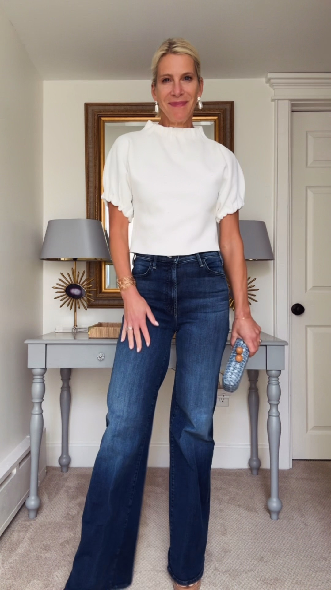 White Puff Sleeve Top and Wide Leg Jeans Outfit

#LTKootd #LTKSeasonal #LTKOver40