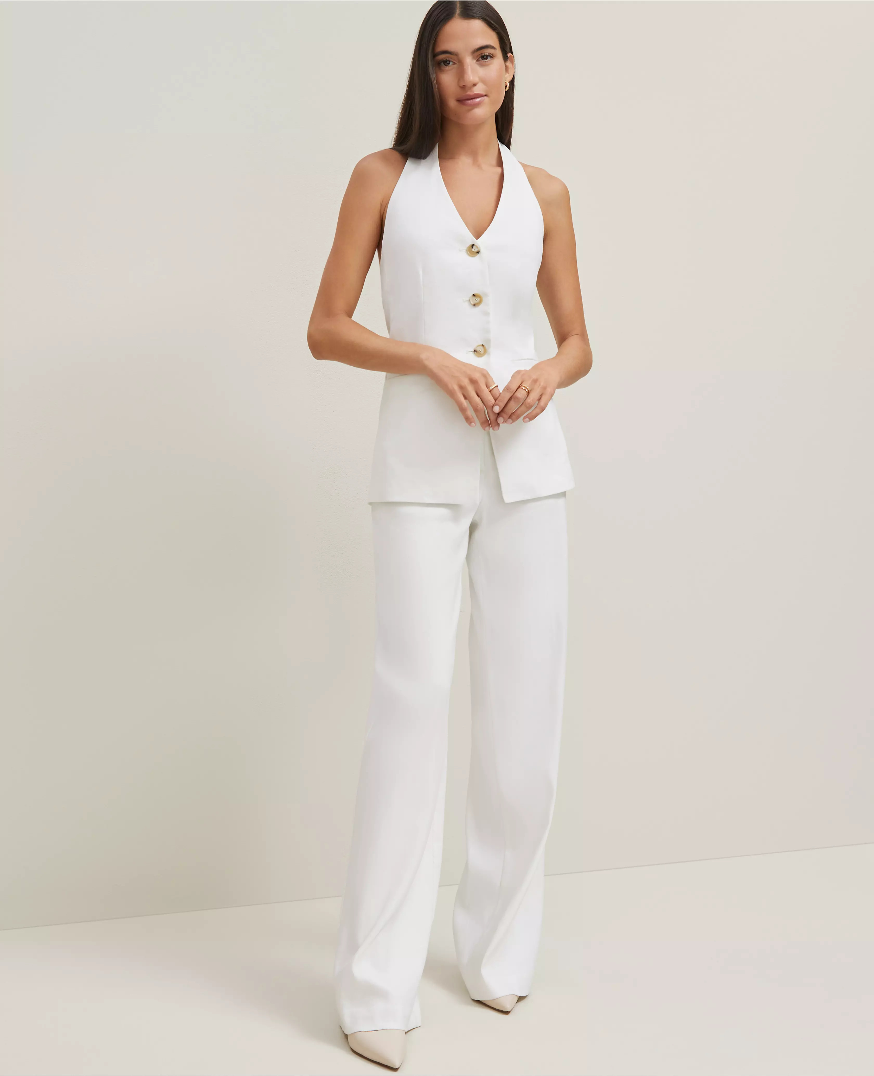 The Wide-Leg Pant in Herringbone Linen Blend | Ann Taylor