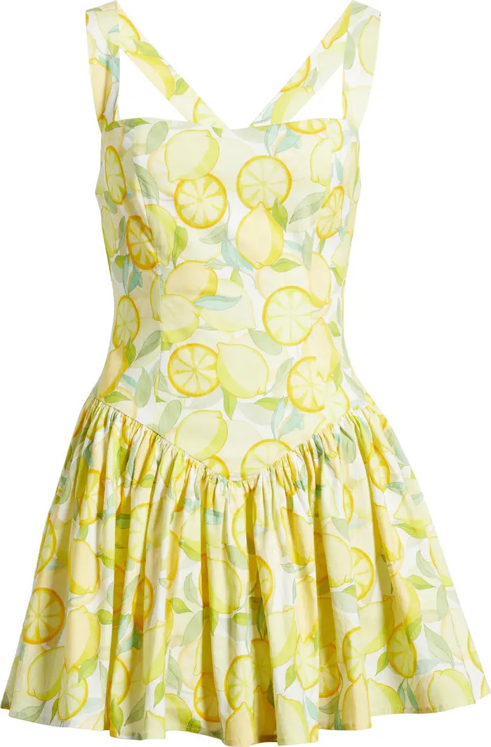 Avec Les Filles Lemon Print Stretch Cotton Minidress | Nordstrom | Nordstrom