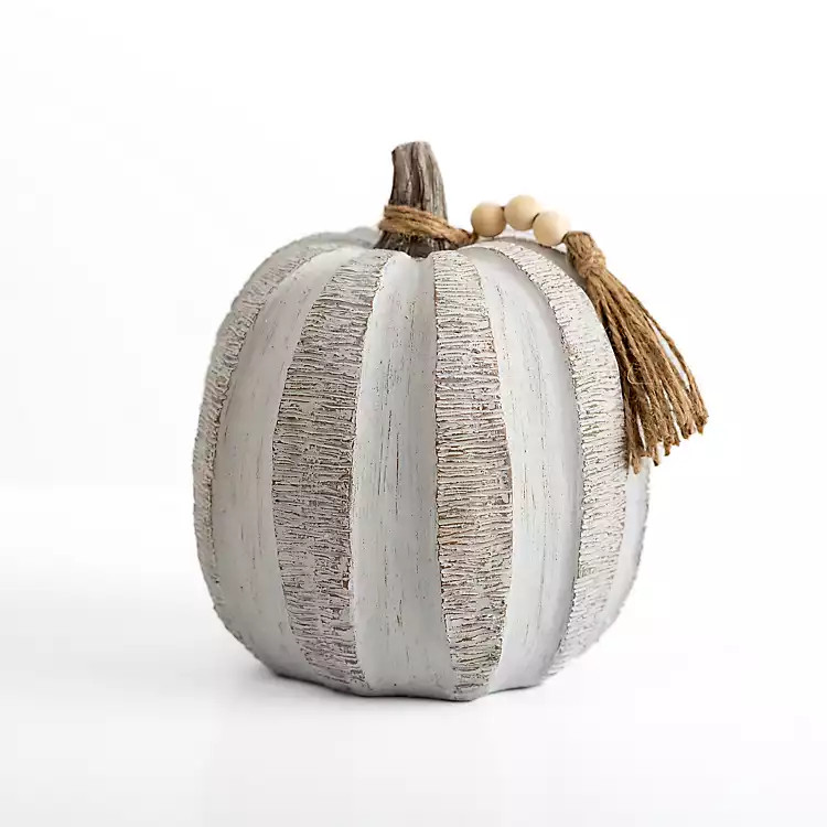 Whitewash Beaded Tassel Pumpkin, 7 in. | Kirkland's Home