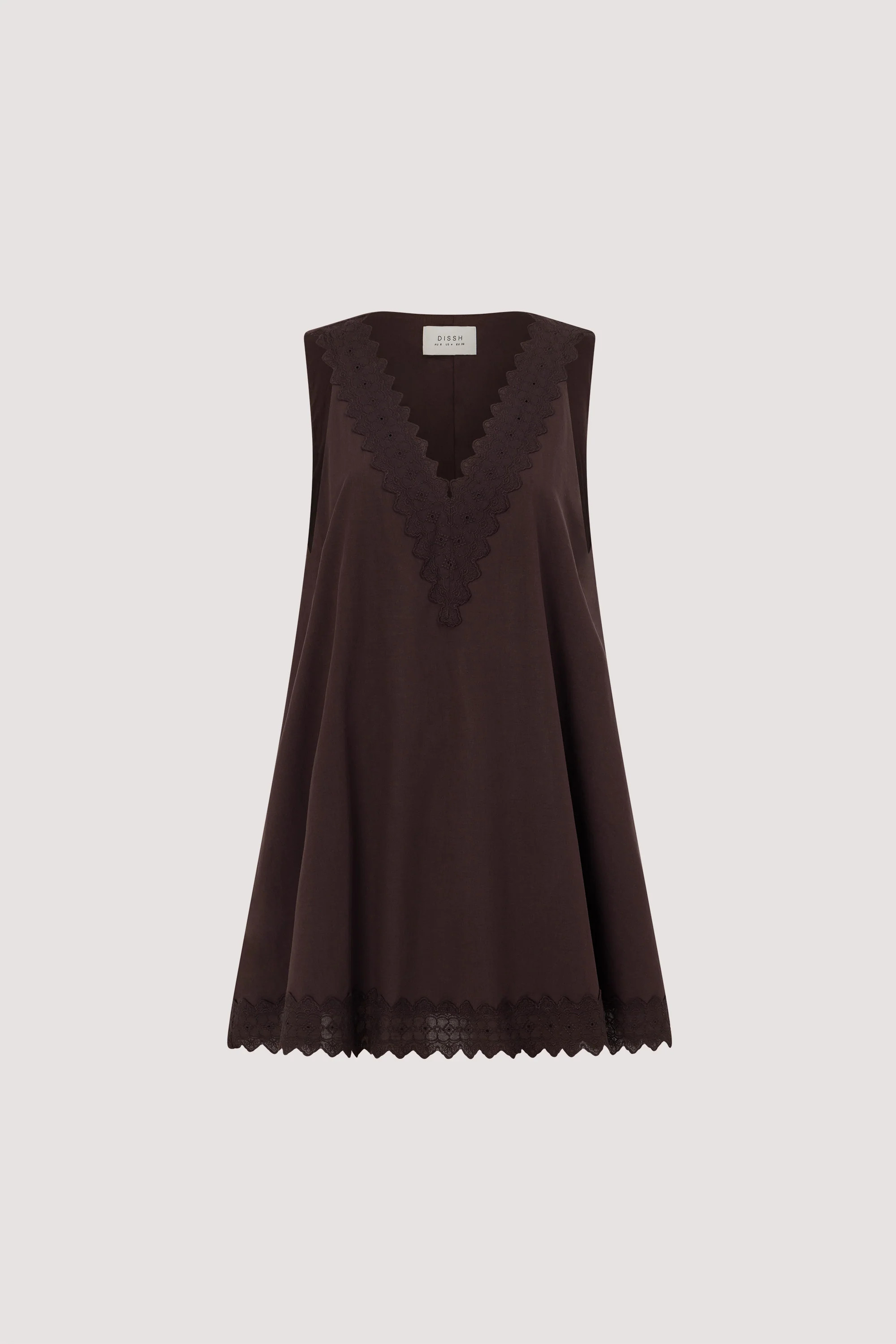 ANNABEL BURNT CHOC SLEEVELESS V NECK MINI DRESS | DISSH