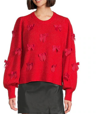 Lilly Pulitzer Zarie Fluffy Blend Knit Bow Applique Crew Neck Puff Long Sleeve Sweater | Dillard'... | Dillard's