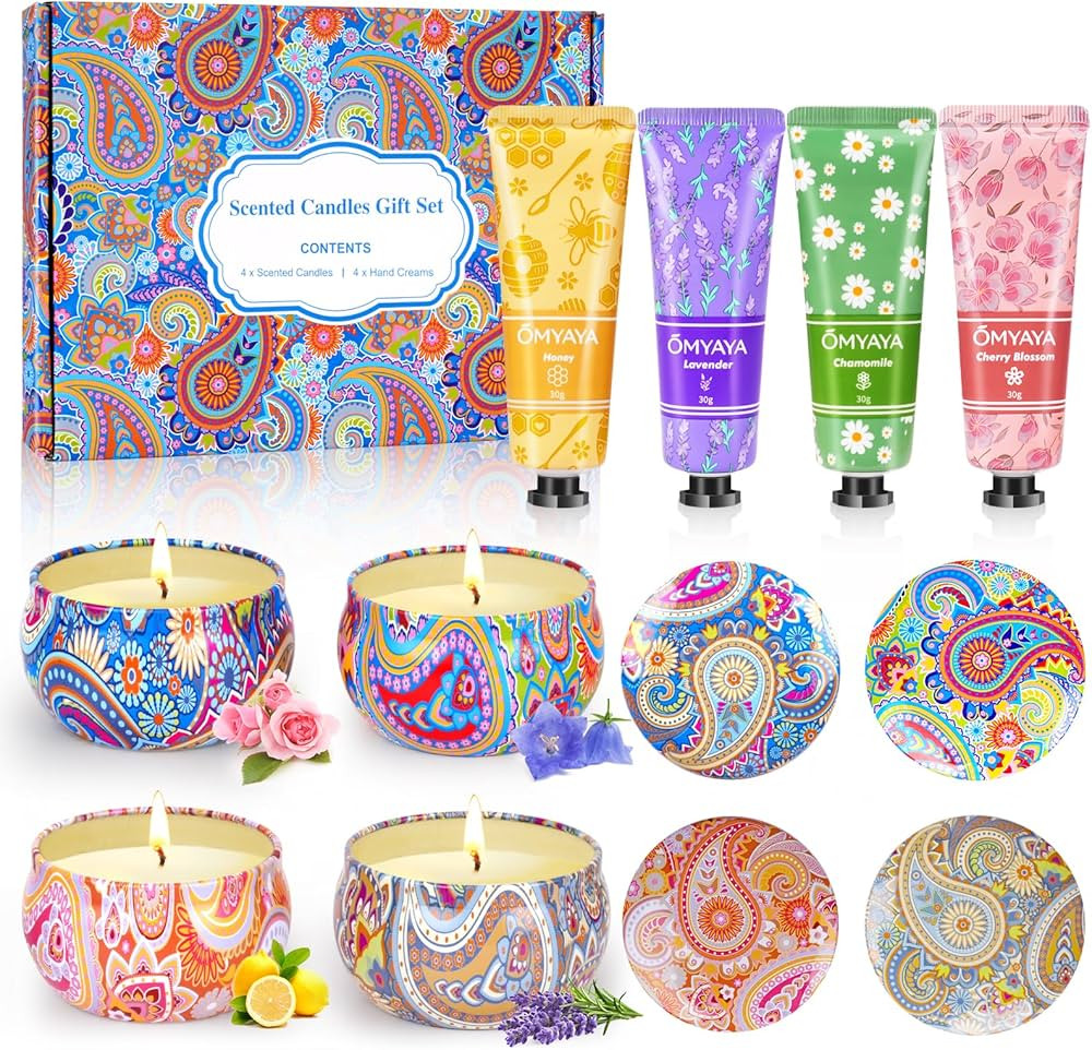 Gift Baskets for Women - Scented Candles Gift Set & Hand Lotion Cream Set, Christmas Gift Set, Te... | Amazon (US)