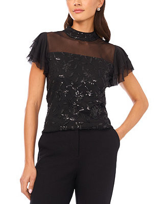 Vince Camuto Women's Embellished Detail Mock Neck Top - Macy's | Macy's