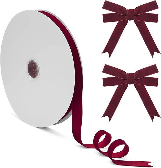Burgundy Velvet Ribbon 5/8 Inch, 25Yd, Skinny Wine Velvet Ribbons for Christmas Gift Wrapping, Ch... | Amazon (CA)