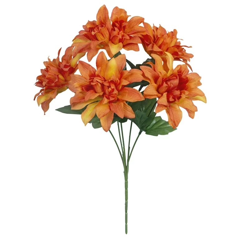 13-inch Artificial Silk Orange Dahlia Flower Pick, 5 flower heads, for Indoor Use, by Mainstays | Walmart (US)