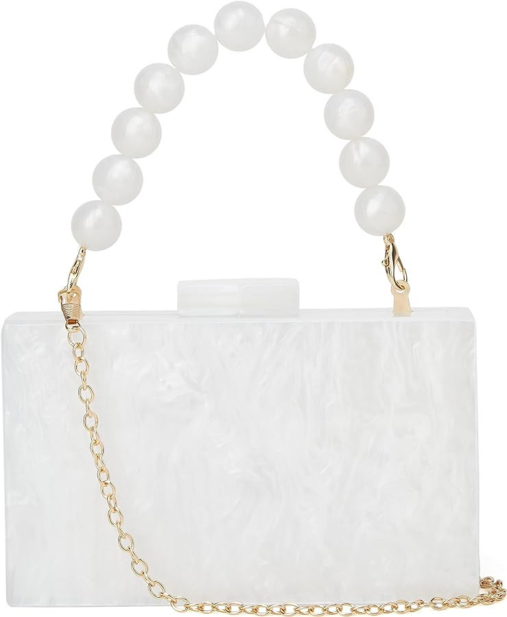 URAWOW Acrylic Evening Handbag Beads Bag for Women Graceful Shoulder Bag Satchel Marble Clutch Pu... | Amazon (US)