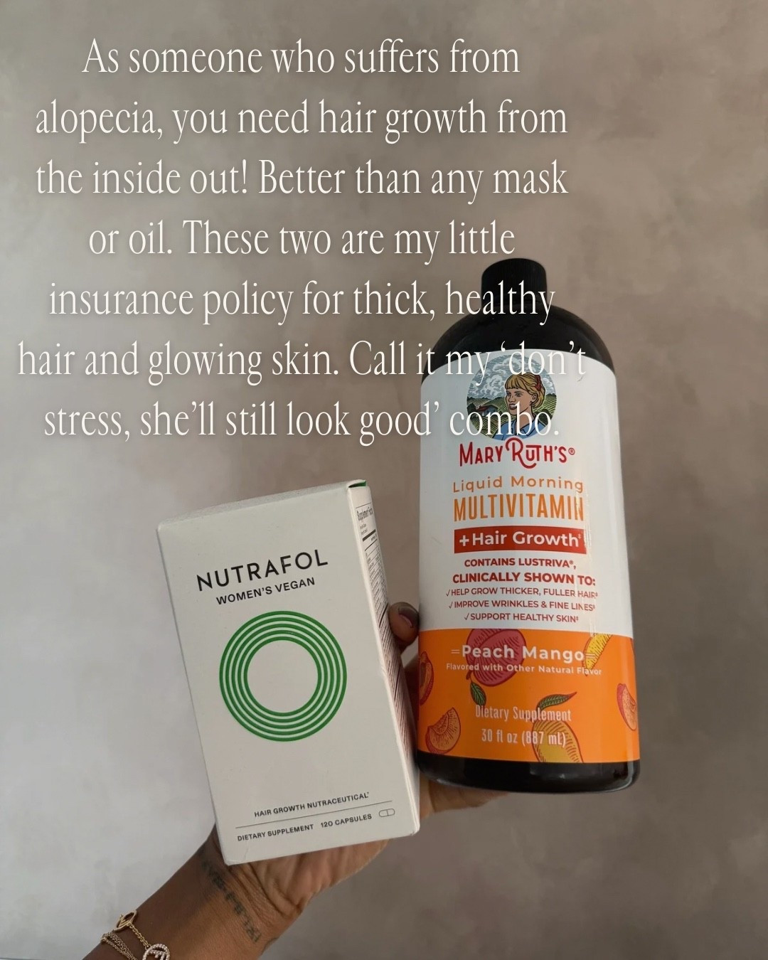 Hair growth has been such a big part of my journey lately ✨
As someone dealing with alopecia, I’ve learned that healthy hair really starts from within. These are two of the products I’ve been consistently taking to support thicker-looking hair, healthier skin & overall wellness. Definitely part of my self-care routine now 🤍

El crecimiento del cabello ha sido súper importante para mí ✨
Con alopecia aprendí que el hair growth empieza desde adentro. Estos suplementos se han vuelto parte de mi rutina para cuidar mi cabello y sentirme mejor conmigo misma 🧡

Follow me on Instagram and YouTube
@kirasfashionfinds

#LTKBeauty #LTKselfcare #LTKvlog