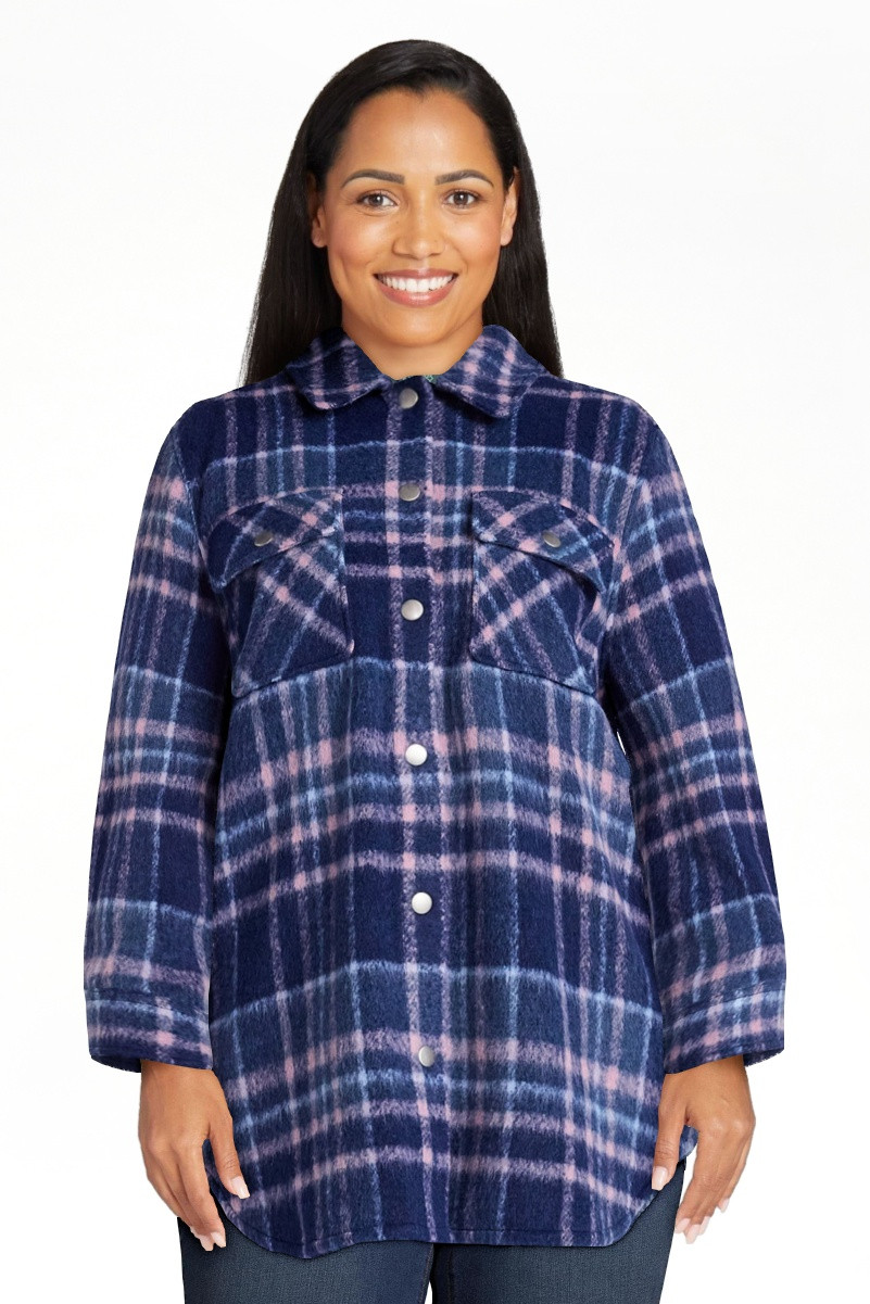 Terra & Sky Women's Plus Longline Brushed Plaid Shacket, Midweight, Sizes 0X-5X | Walmart (US)