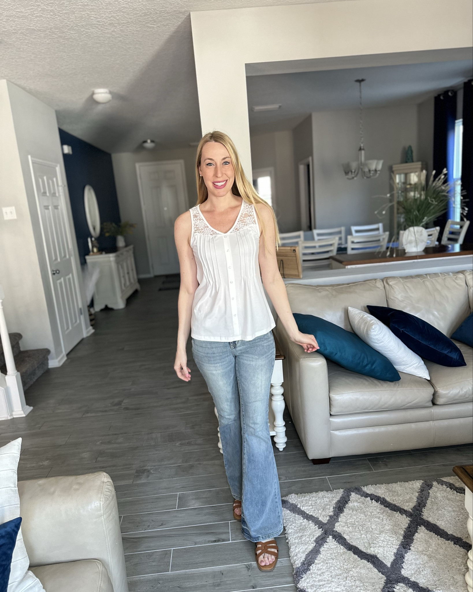White lace tank top for spring and summer
💓  this shirt is oversized, comfy and has beautiful feminine detail
💓 i am 5’10” and love the length of it 
💞 fits true to size, wearing size small

#LTKFindsUnder50 #LTKStyleTip #LTKFindsUnder100