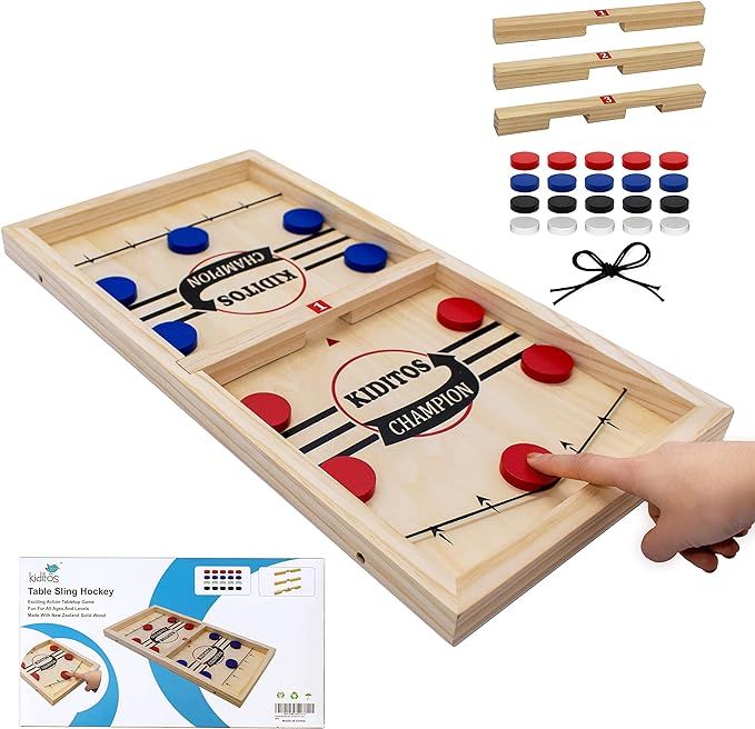 Kiditos 22.4" Fast Sling Puck Wooden Tabletop Hockey Game - 3 Levels, 2-4 Players, Slingshot Game... | Amazon (US)