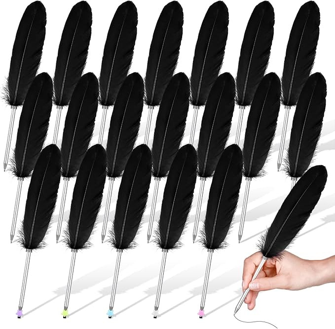 20 Pcs Feather Quill Pens Feather Ballpoint Pen Black Ink Vintage Quill Pen Wedding Signing Pen f... | Amazon (US)