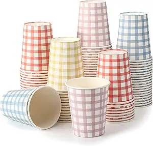 Tioncy 100 Pieces 9 oz Gingham Disposable Paper Cups Drinking Paper Cups Coffee Checkered Cups Bi... | Amazon (US)