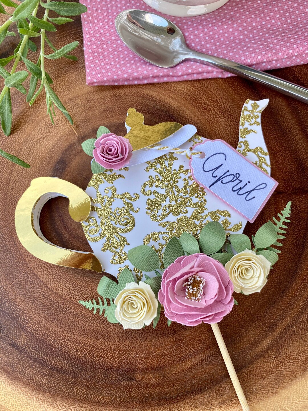 Boho Chic floral personalized Tea Pot Cake Topper, Love is Brewing, Tea for Two, Shabby Chic, bri... | Etsy (US)