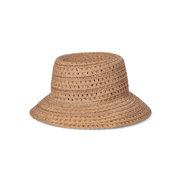 Time and Tru Women's Bucket Hat, Solid Color, Paper Straw Woven Construction, Natural | Walmart (US)