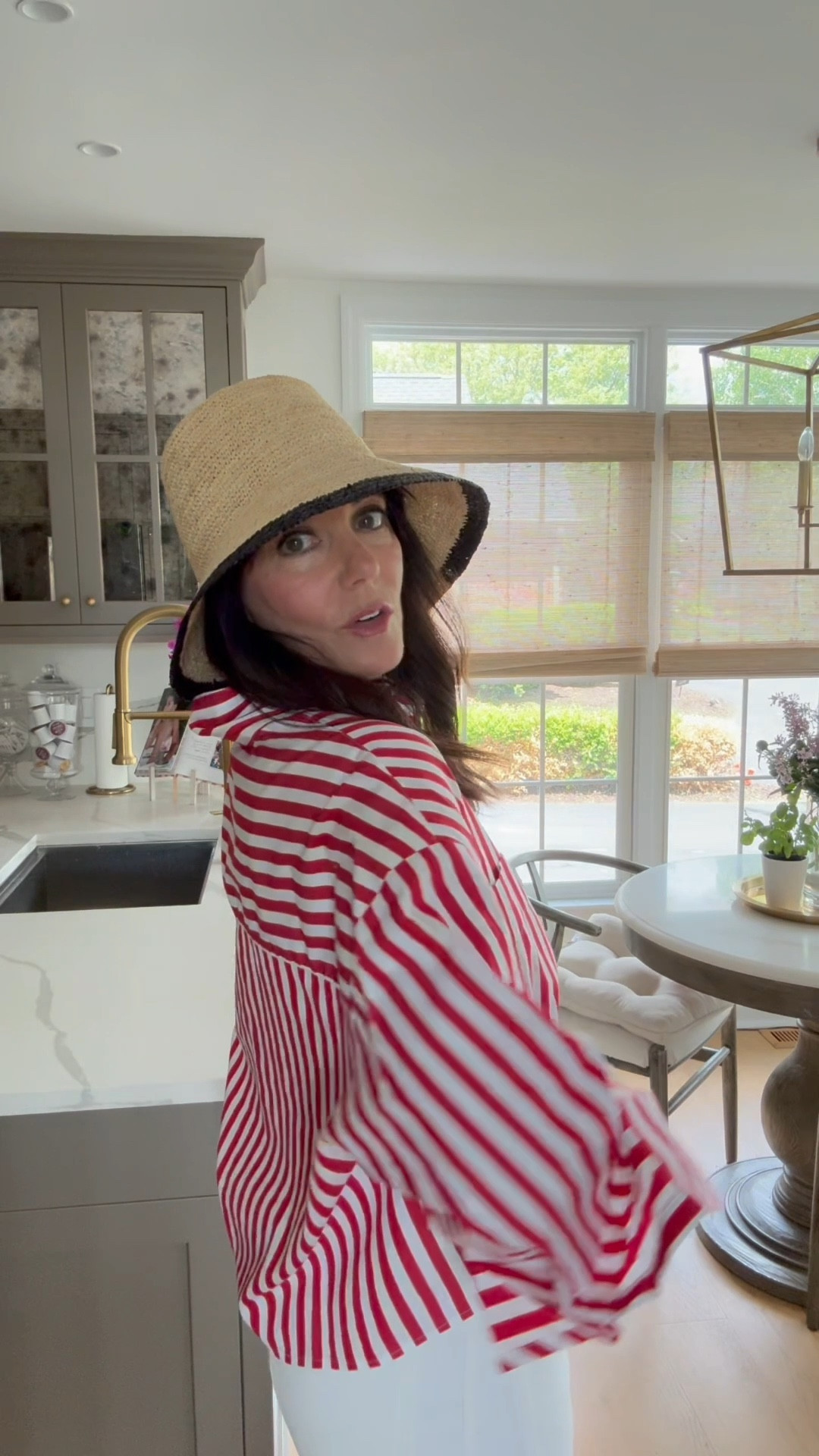 Wearing size small top but runs generous so feel free to size down.
It is not crop on me so I was able to do a front tuck.
Love this hat for the beach! Get 20% off by coping the code or manually add ltk20 
Ps. This shirt is almost identical to the TWP brand that runs closer to $350 

#LTKxMadewell #LTKFindsUnder100 #LTKSaleAlert