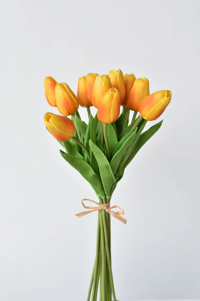 13.5" Faux Real Touch Orange/Yellow Tulip Bundle : 12 Stems | Plow & Hearth