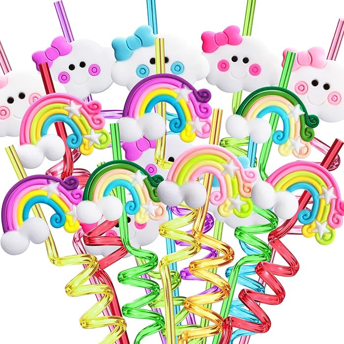 Rainbow Birthday Party Supplies Drinking Plastic Straws 24 for Kids Girls Boys Rainbow Cloud Part... | Amazon (US)