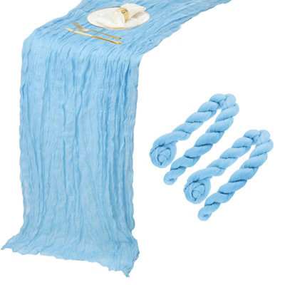 Unique Bargains Light Elegant Romantic Sheer Rustic Gauze Table Decoration Runner 2 Pcs Light Blue | Target
