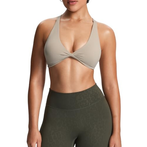 Aoxjox Women's Workout Sports Bras Fitness Satara Low Impact Bra Yoga Crop Tank (Mink, X-Small) | Amazon (US)