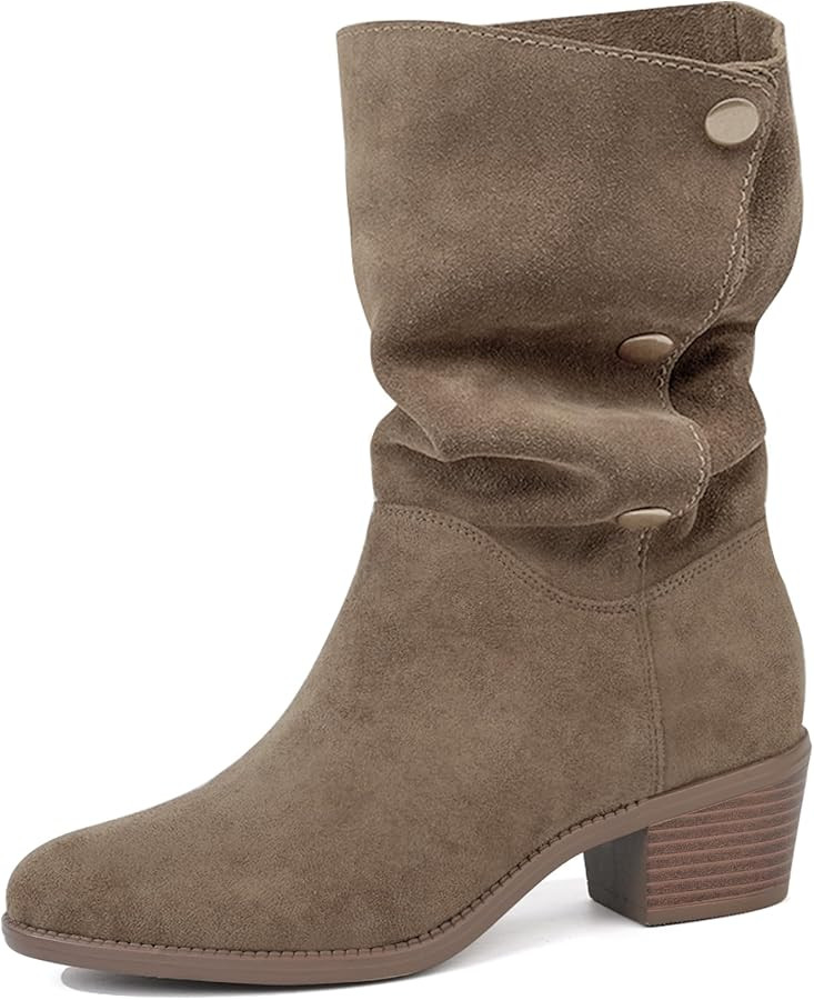 starmerx Womens Suede Mid Calf Boots 3 Way Fold Over Style Chunky Block Heel Booties Fall Winter | Amazon (US)