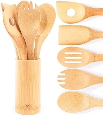 Organic Bamboo Cooking & Serving Utensil Set By Neet - 6 Piece Set | Spoon & Spatula Mix | Utensi... | Amazon (US)