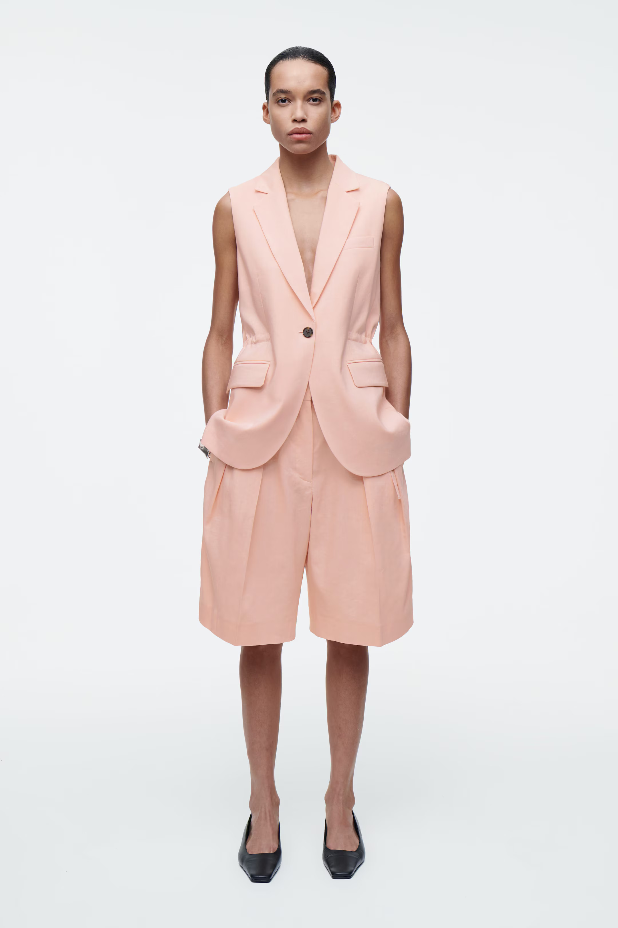 LONGLINE PLEATED LINEN SHORTS - APRICOT | COS UK