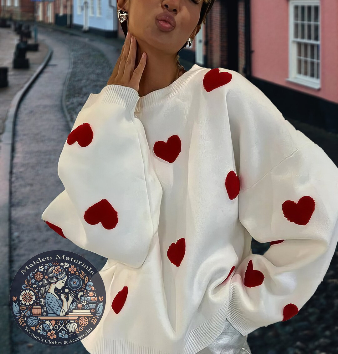 Valentine’s Day Heart Embroidered Patch Cardigan Sweater, Women’s Sizes S-L, Love Heart Embro... | Etsy (US)