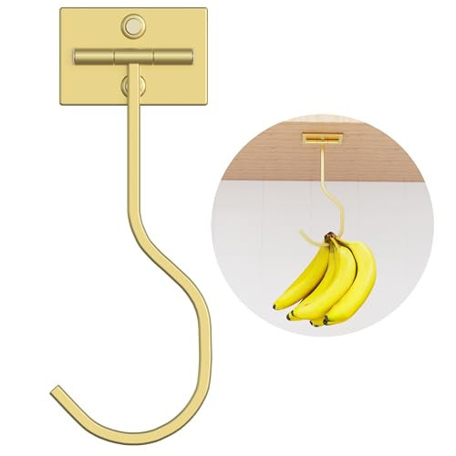 bussdis Under Cabinet Banana Hook Adhesive: Foldable Banana Hanger, Gold Metal Banana Holder for Kitchen & RV, Space-Saving Design, Folding with Magnets When Not in Use, Keep Bananas Fresh | Amazon (US)