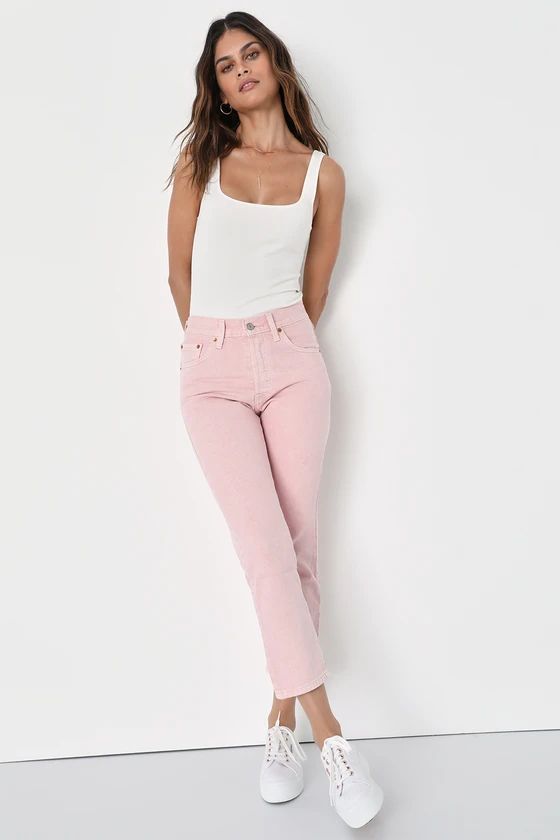 501 Crop Light Pink Denim High Rise Straight Leg Jeans | Lulus (US)