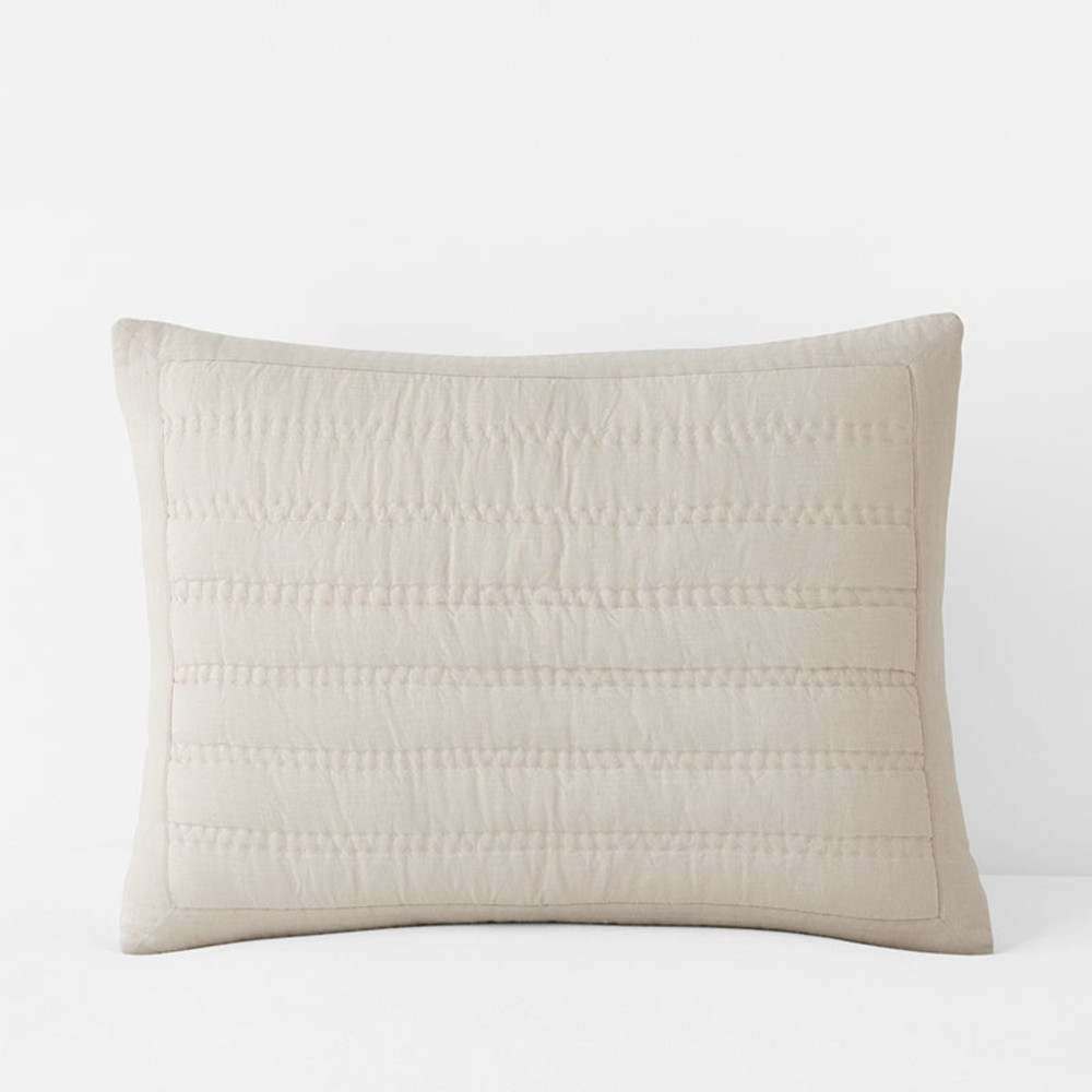 Premium Breathable Washed Linen Solid Quilted Sham - Linen, King | The Company Store