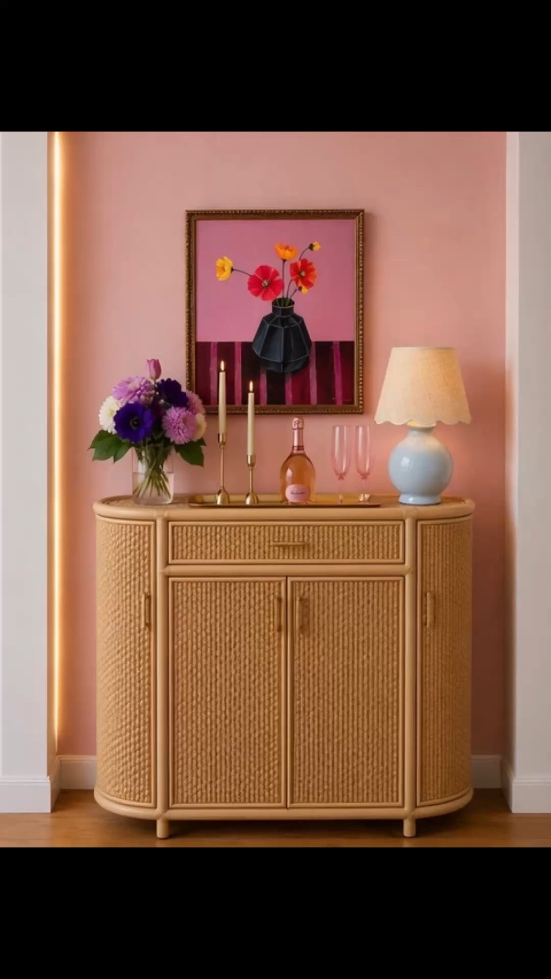 One of my favorite ways to end the day — pour a drink, turn on a soft lamp, light a candle, and enjoy a quiet evening at home. 🥂

A well-designed bar cabinet makes that everyday ritual feel so much more polished. I love the warm woven texture, curved silhouette, and beautiful storage of the Nassau Bar Cabinet. It has enough presence to anchor the space while still feeling relaxed and easy to live with.

Styled with pink glassware, flowers, artwork, candlelight, and a softly glowing table lamp, it becomes more than storage — it creates a beautiful destination for an evening drink, whether you’re entertaining or simply winding down at home.

A great time to shop during the Labor Day Sale and bring home pieces you’ll enjoy long after the sale is over.

#LaborDaySale #HomeBar #BarCabinet #NassauBarCabinet #RattanFurniture #WovenFurniture #EveningAtHome #AfterWork #CocktailHour #HomeEntertaining #Barware #PinkGlassware #TableLamp #WallArt #Candlelight #InteriorStyling #HomeDecor #SerenaAndLily #LTKHome #LTKSaleAlert #LTKdayinmylife

#LTKdayinmylife #LTKHome #LTKSaleAlert