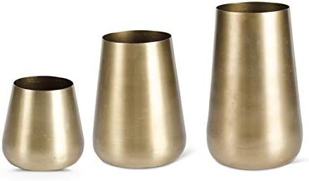 K&K Interiors 15557A Set of 3 Brushed Gold Vases | Amazon (US)