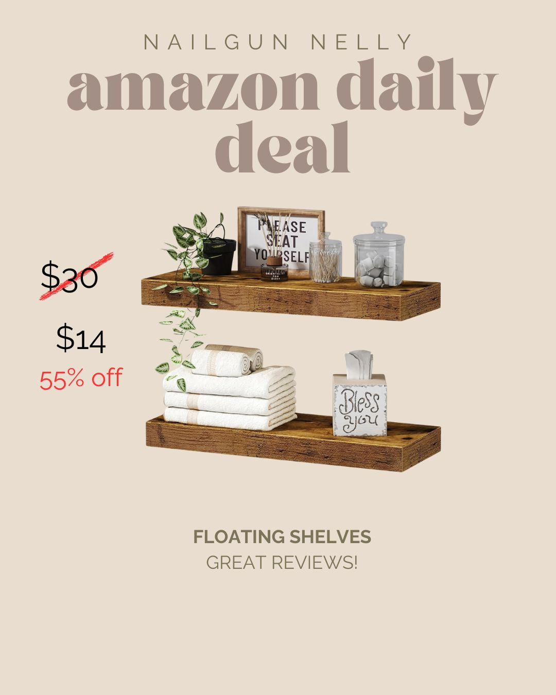 Amazon Daily Deal! Floating Shelves! Great Reviews! 

#bathroominspo 

 #LTKHome #LTKSaleAlert #LTKFindsUnder50